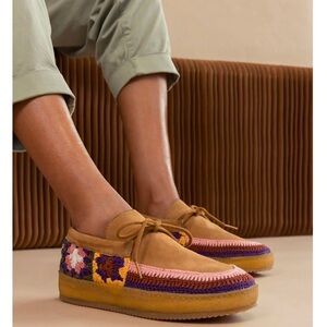 NIB Free People LAIDBACK LONDON Komo Crochet Boho Moccasin Saffron Suede